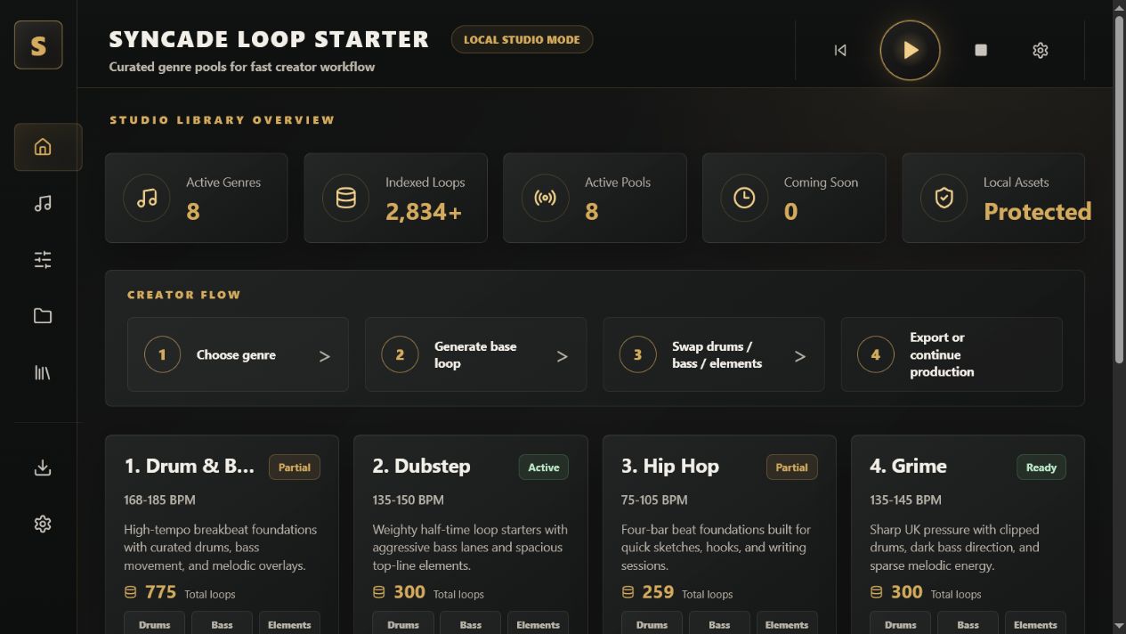 Loop Starter genre library dashboard