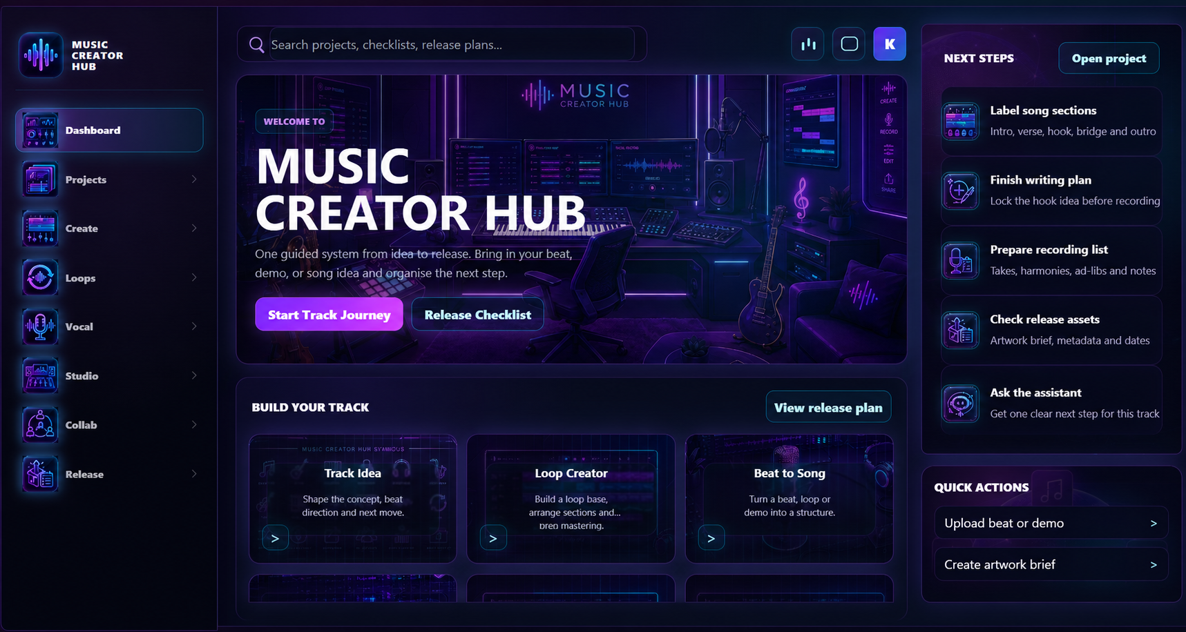 Music Creator Hub dashboard