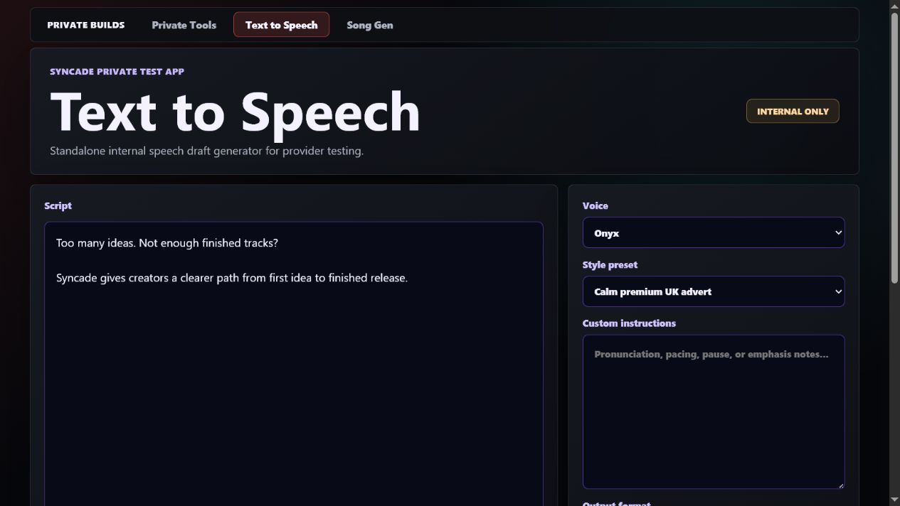 SS-TTS text to speech workspace