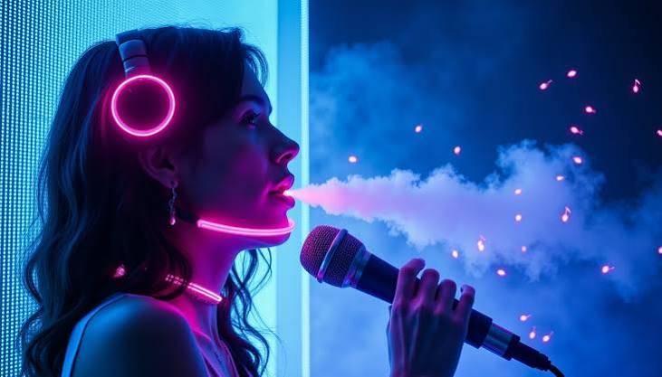 Music creator singing into a microphone