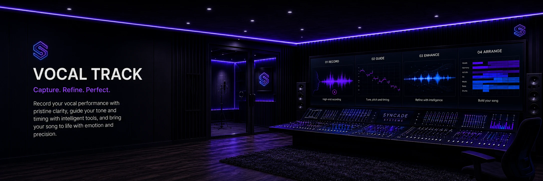 S-S-S-S Vocal Track studio showing Record, Guide, Enhance and Arrange