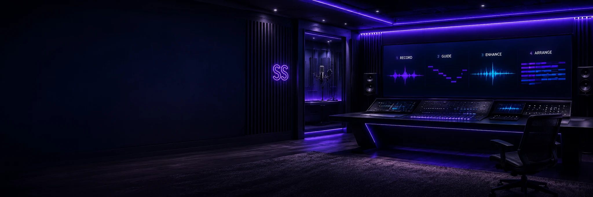Purple illuminated Syncade studio console